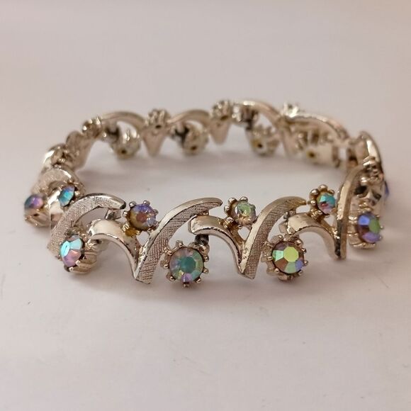 Vintage Aurora Borealis Rhinestone Bracelet Unsigned Arthur Pepper Mode Art MCM. - Picture 8 of 16